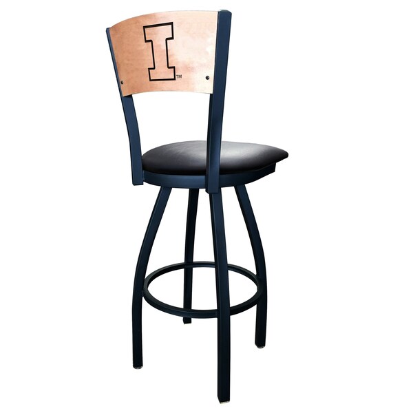 Holland Bar Stool Co 25" Blk Wrinkle Illinois Swivel Bar Stool, Laser Engraved Back - L03825BWMEDMPLAILLINIUBLKVINYL