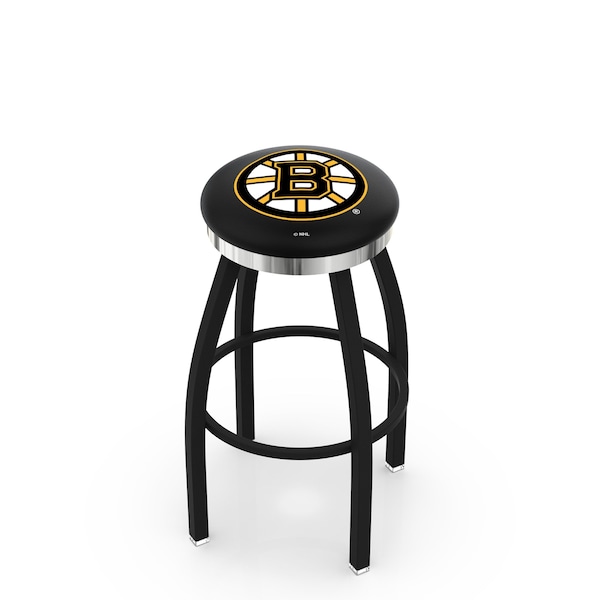 Holland Bar Stool Co 30" Blk Wrinkle Boston Bruins Swivel Bar Stool, Chrome Ring - L8B2C30BOSBRU