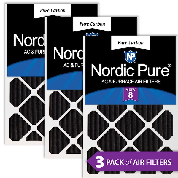 Nordic Pure 24x30x2 Pure Carbon Pleated Air Filter, High Capacity, MERV 8, 3 PK - 24X30X2PCP-3