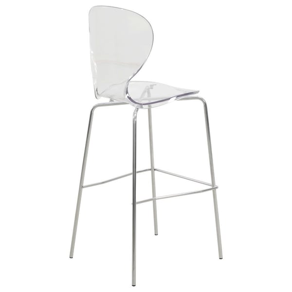Leisuremod Oyster Acrylic Barstool with Steel Frame in Chrome Finish, Clear - OC31CL