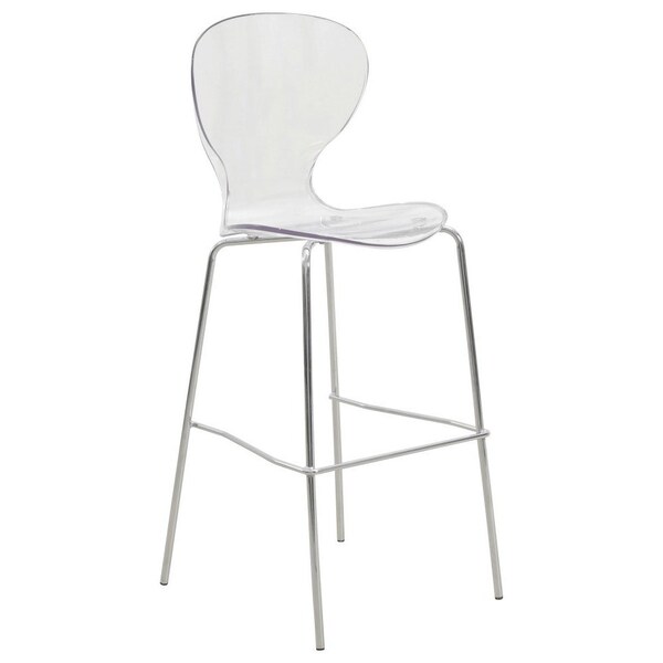 Leisuremod Oyster Acrylic Barstool with Steel Frame in Chrome Finish, Clear - OC31CL