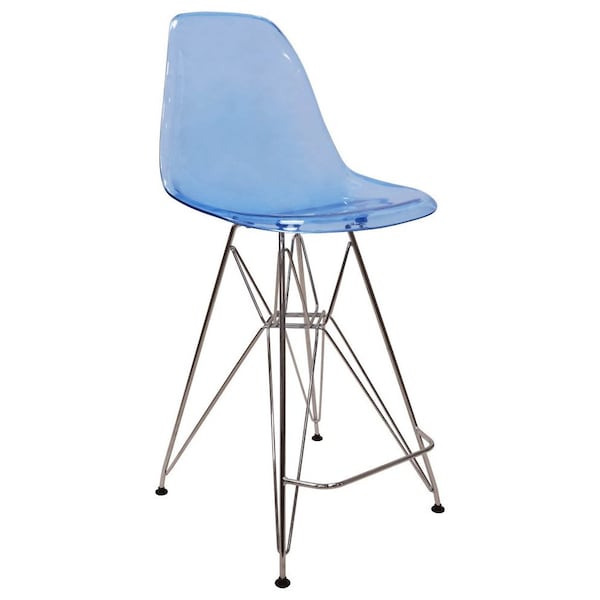 Leisuremod Cresco Modern Acrylic Barstool with Chrome Base and Footrest, Transparent Blue - CB30TBU