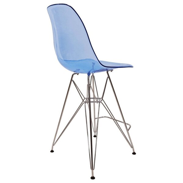 Leisuremod Cresco Modern Acrylic Barstool with Chrome Base and Footrest, Transparent Blue - CB30TBU
