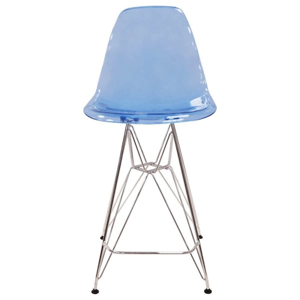 Leisuremod Cresco Modern Acrylic Barstool with Chrome Base and Footrest, Transparent Blue - CB30TBU