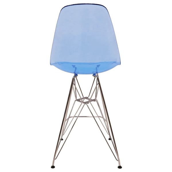 Leisuremod Cresco Modern Acrylic Barstool with Chrome Base and Footrest, Transparent Blue - CB30TBU