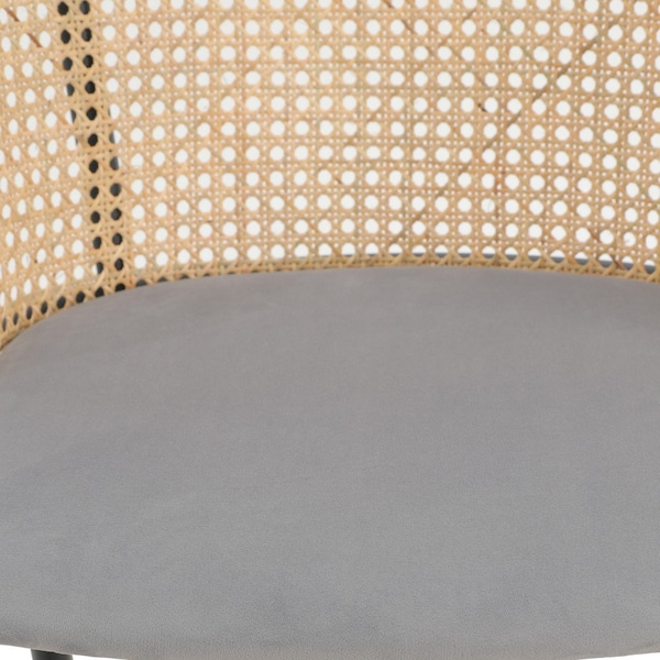 Leisuremod Ervilla Wicker Bar Stool with Fabric Seat and Black Powder Coated Steel Frame, Grey - EBBL-31GR