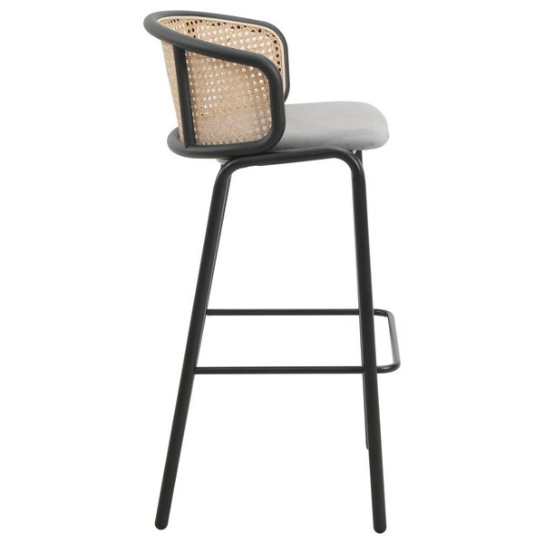 Leisuremod Ervilla Wicker Bar Stool with Fabric Seat and Black Powder Coated Steel Frame, Grey - EBBL-31GR