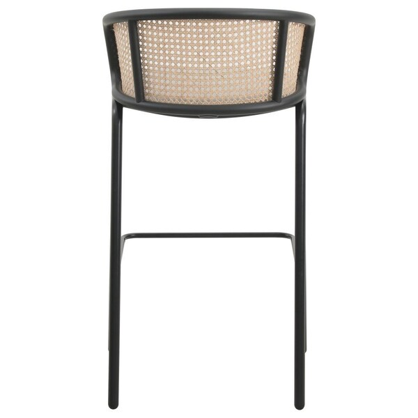 Leisuremod Ervilla Wicker Bar Stool with Fabric Seat and Black Powder Coated Steel Frame, Grey - EBBL-31GR