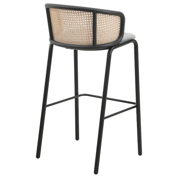 Leisuremod Ervilla Wicker Bar Stool with Fabric Seat and Black Powder Coated Steel Frame, Grey - EBBL-31GR