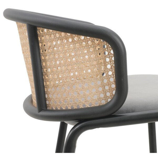Leisuremod Ervilla Wicker Bar Stool with Fabric Seat and Black Powder Coated Steel Frame, Grey - EBBL-31GR