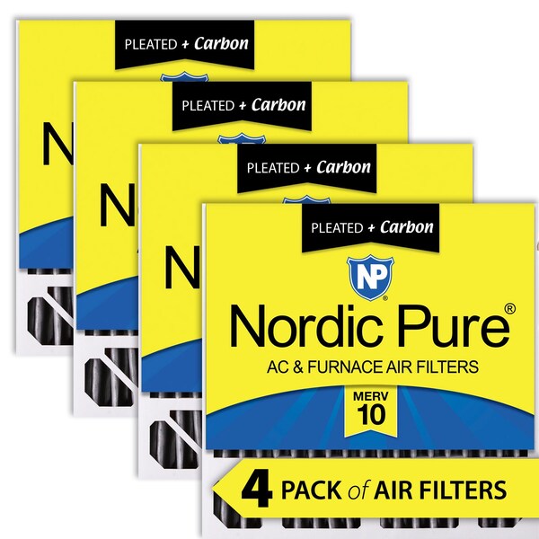 Nordic Pure 20x20x5 Plus Carbon Pleated Air Filter, High Capacity, MERV 10, 4 PK - 20X20X5HPM10C-4