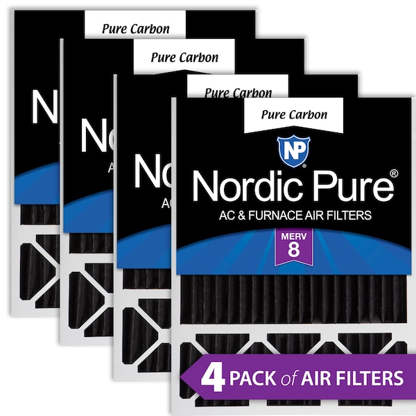 Nordic Pure 20x25x5 Pure Carbon Pleated Air Filter, High Capacity, MERV 8, 4 PK - 20X25X5HPCP-4