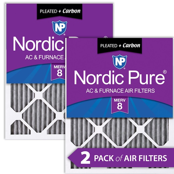 Nordic Pure 8x20x1 Plus Carbon Pleated Air Filter, High Capacity, MERV 8, 2 PK - 8X20X1PM8C-2