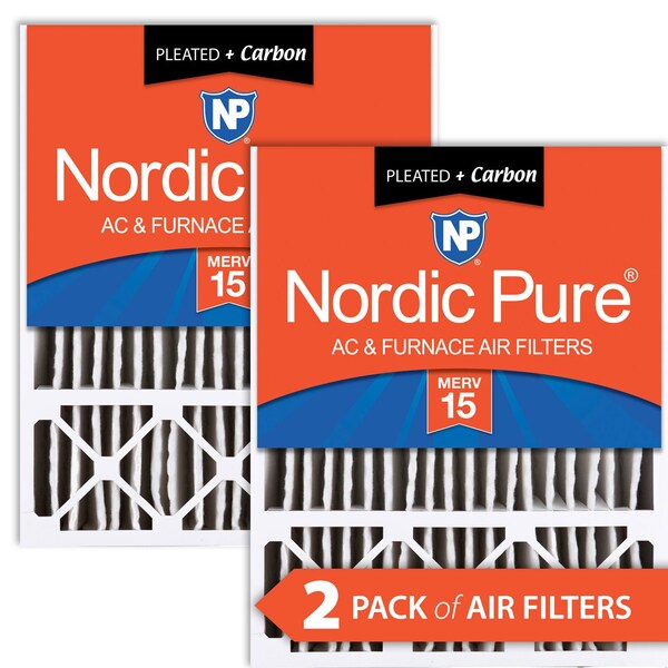 Nordic Pure 20x25x5 Plus Carbon Pleated Air Filter, High Capacity, MERV 15, 2 PK - 20X25X5LXREDM15+C-2