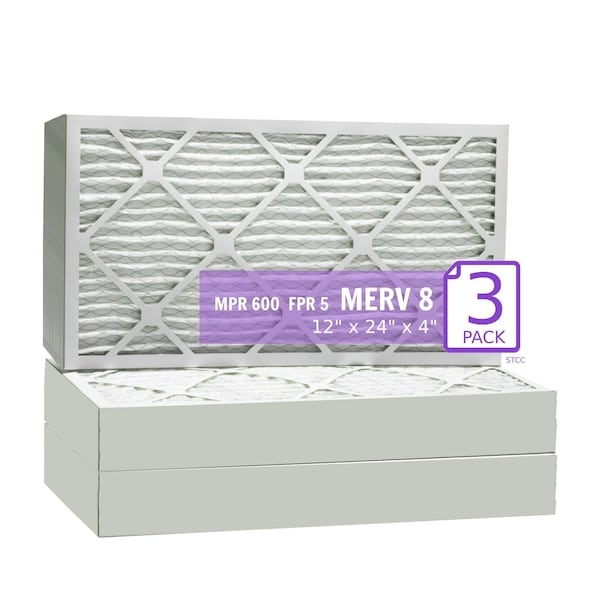 Purolator 12x24x4 Pleated Air Filter, MERV 8, 3 PK - 12X24X4X1 DM (3 PACK)