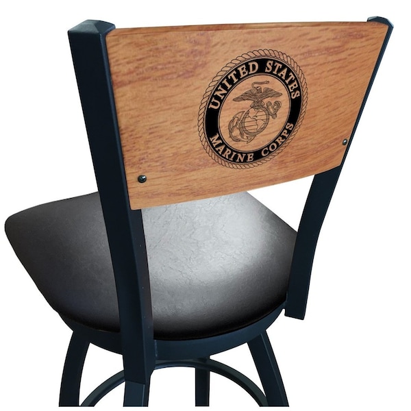 Holland Bar Stool Co 30" Blk Wrinkle U.S. Marines Swivel Bar Stool, Laser Engraved Back - L03830BWMEDMPLAMARINEBLKVINYL