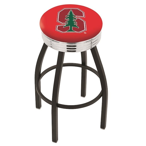 Holland Bar Stool Co 30" Blk Wrinkle Stanford Swivel Bar Stool, Chrome Ring - L8B3C30STNFRD