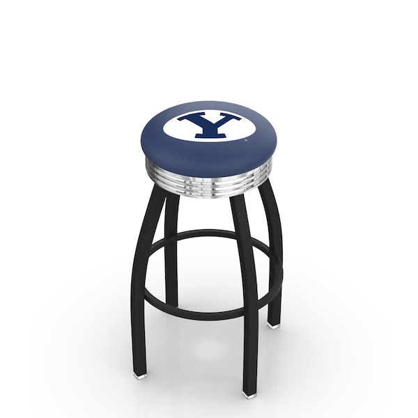 Holland Bar Stool Co 30" Blk Wrinkle Brigham Young Swivel Bar Stool, Chrome Ring - L8B3C30BRIGYN