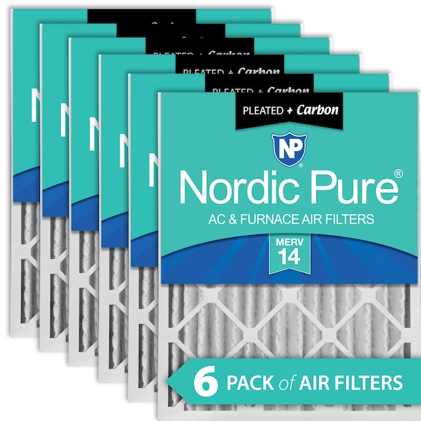 Nordic Pure 20x20x4 Plus Carbon Pleated Air Filter, High Capacity, MERV 14, 6 PK - 20X20X4M14+C-6