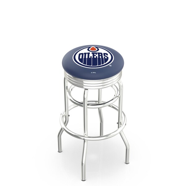 Holland Bar Stool Co 25" Chrome 2-Ring Edmonton Oilers Swivel Bar Stool, Accent Ring - L7C3C25EDMOIL