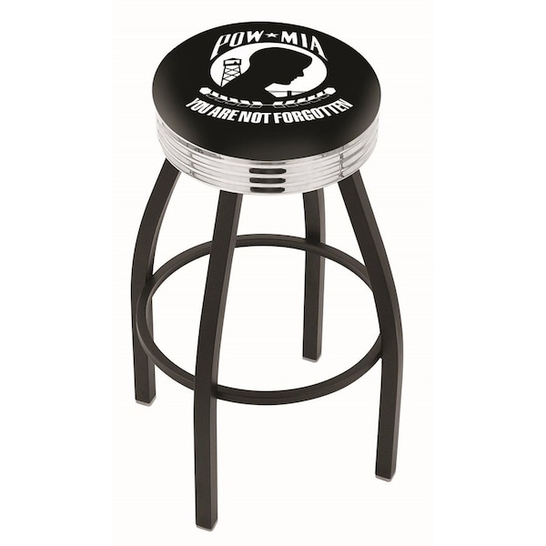 Holland Bar Stool Co 25" Blk Wrinkle POW/MIA Swivel Bar Stool, Chrome Ring - L8B3C25POWMIA