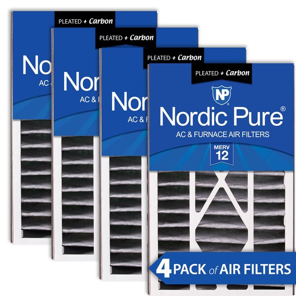 Nordic Pure 16x25x5 Plus Carbon Pleated Air Filter, High Capacity, MERV 12, 4 PK - 16X25X5ABPM12C-4