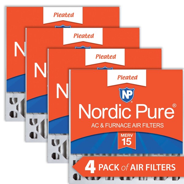 Nordic Pure 20x20x5 Pleated Air Filter, High Capacity, Electrostatically Charged Synthetic Media, MERV 15, 4 PK - 20X20X5HM15-4