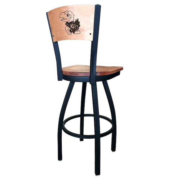 Holland Bar Stool Co 30" Blk Wrinkle Kansas Swivel Bar Stool, Laser Engraved Back - L03830BWMEDMPLAKNSASUMEDMPL