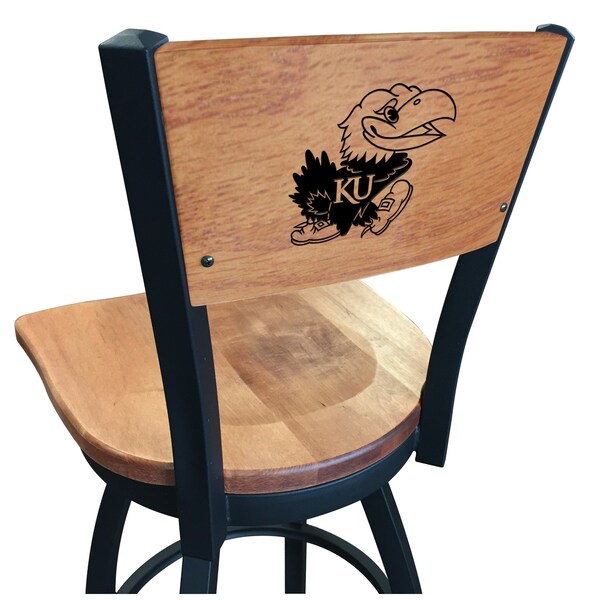 Holland Bar Stool Co 30" Blk Wrinkle Kansas Swivel Bar Stool, Laser Engraved Back - L03830BWMEDMPLAKNSASUMEDMPL