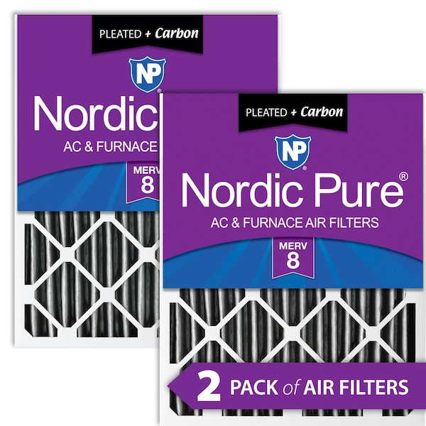 Nordic Pure 20x20x4 Plus Carbon Pleated Air Filter, High Capacity, MERV 8, 2 PK - 20X20X4PM8C-2