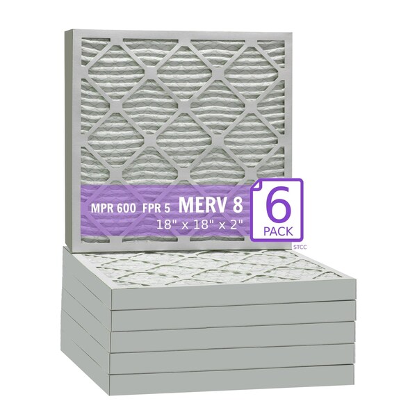 Purolator 18x18x2 Pleated Air Filter, MERV 8, 6 PK - 18X18X2X1 DM (6 PACK)