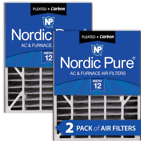 Nordic Pure 20x25x5 Plus Carbon Pleated Air Filter, High Capacity, MERV 12, 2 PK - 20X25X5ABPM12C-2