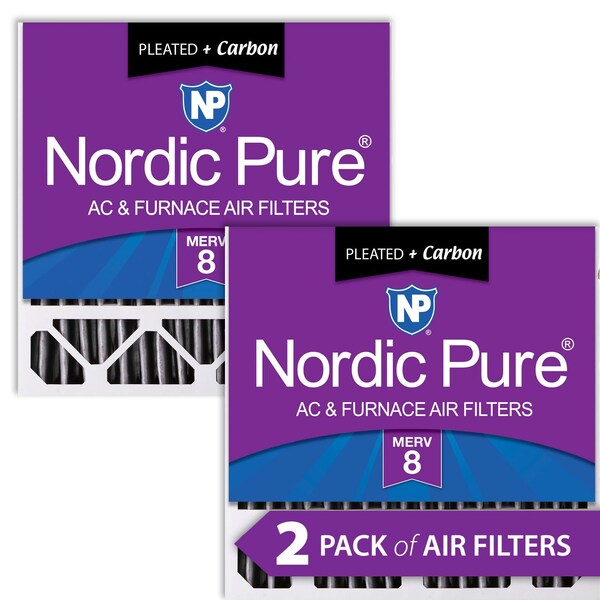Nordic Pure 20x20x5 Plus Carbon Pleated Air Filter, High Capacity, MERV 8, 2 PK - 20X20X5HPM8C-2