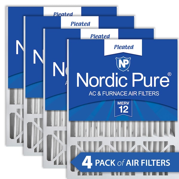 Nordic Pure 16x25x5 Pleated Air Filter, High Capacity, Electrostatically Charged Synthetic Media, MERV 12, 4 PK - 16X25X5HM12-4