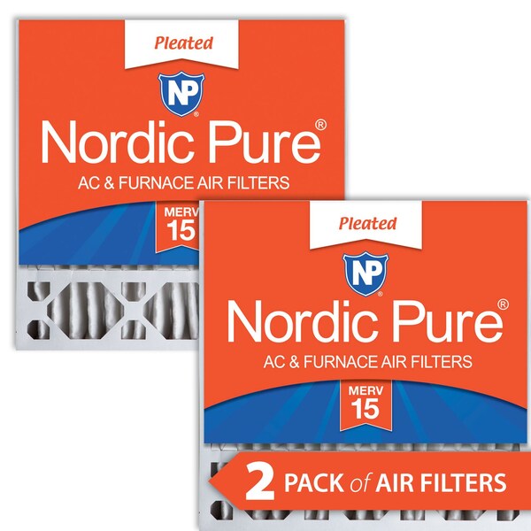 Nordic Pure 20x20x5 Pleated Air Filter, High Capacity, Electrostatically Charged Synthetic Media, MERV 15, 2 PK - 20X20X5HM15-2