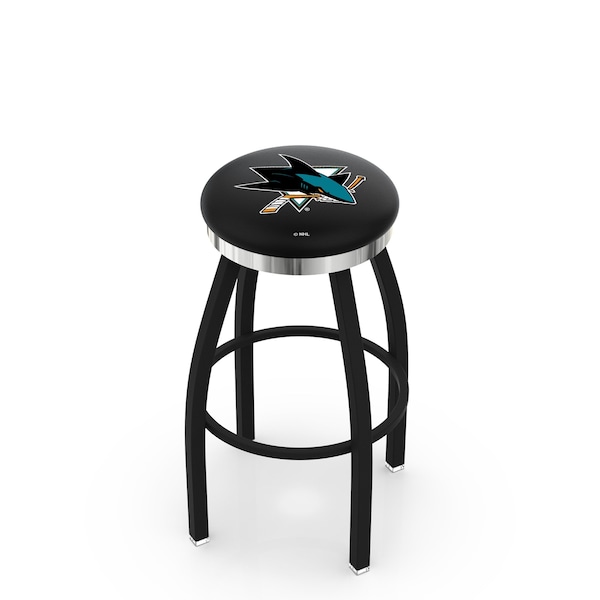 Holland Bar Stool Co 25" Blk Wrinkle San Jose Sharks Swivel Bar Stool, Chrome Ring - L8B2C25SJSHAR
