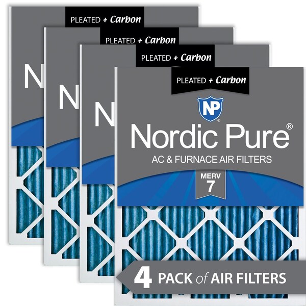 Nordic Pure 14x24x1 Plus Carbon Pleated Air Filter, High Capacity, MERV 7, 4 PK - 14X24X1M7+C-4