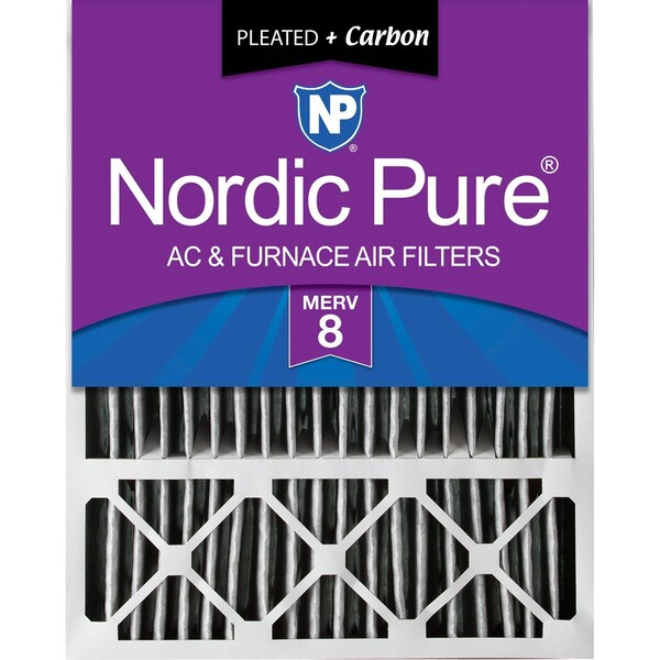 Nordic Pure 20x25x5 Plus Carbon Pleated Air Filter, High Capacity, MERV 8 - 20X25X5HPM8C-1