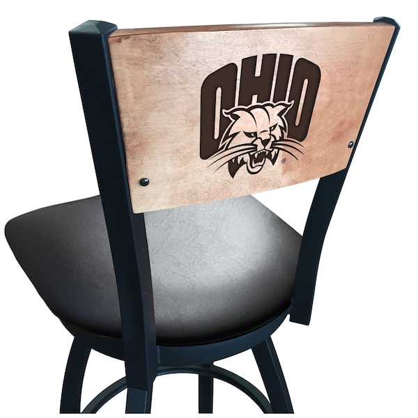 Holland Bar Stool Co 30" Blk Wrinkle Ohio University Swivel Bar Stool, Laser Engraved Back - L03830BWMEDMPLAUNIVOHBLKVINYL
