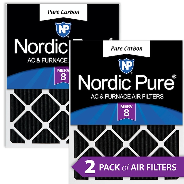 Nordic Pure 8x20x1 Pure Carbon Pleated Air Filter, High Capacity, MERV 8, 2 PK - 8X20X1PCP-2