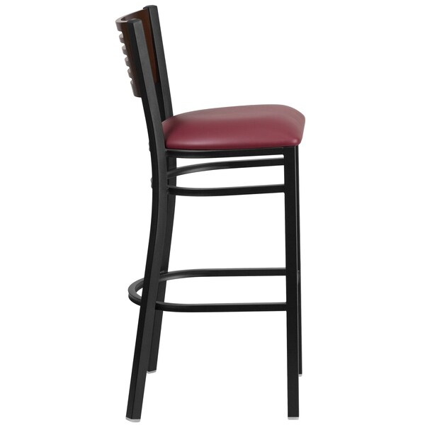Flash Furniture Slat Stool, Blk/Walnut, Burgundy Vnyl Sea - XU-DG-6H1B-WAL-BAR-BURV-GG