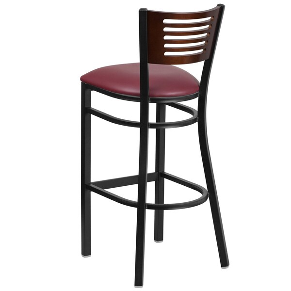 Flash Furniture Slat Stool, Blk/Walnut, Burgundy Vnyl Sea - XU-DG-6H1B-WAL-BAR-BURV-GG