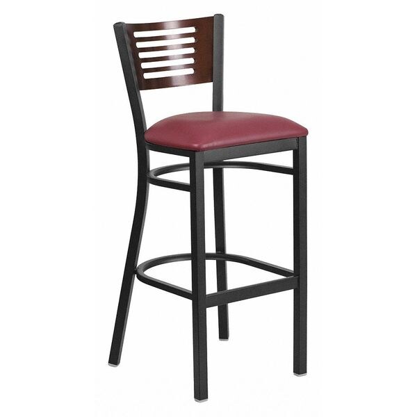 Flash Furniture Slat Stool, Blk/Walnut, Burgundy Vnyl Sea - XU-DG-6H1B-WAL-BAR-BURV-GG