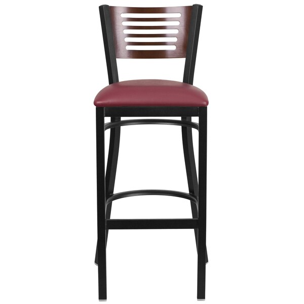 Flash Furniture Slat Stool, Blk/Walnut, Burgundy Vnyl Sea - XU-DG-6H1B-WAL-BAR-BURV-GG