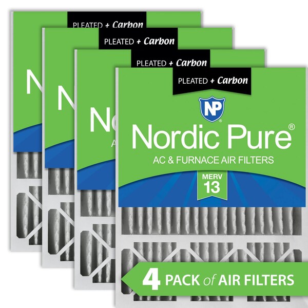 Nordic Pure 20x25x5 Plus Carbon Pleated Air Filter, High Capacity, MERV 13, 4 PK - 20X25X5HM13+C-4