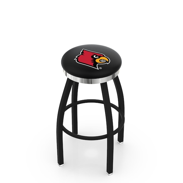 Holland Bar Stool Co 25" Blk Wrinkle Louisville Swivel Bar Stool, Chrome Ring - L8B2C25LVILLE