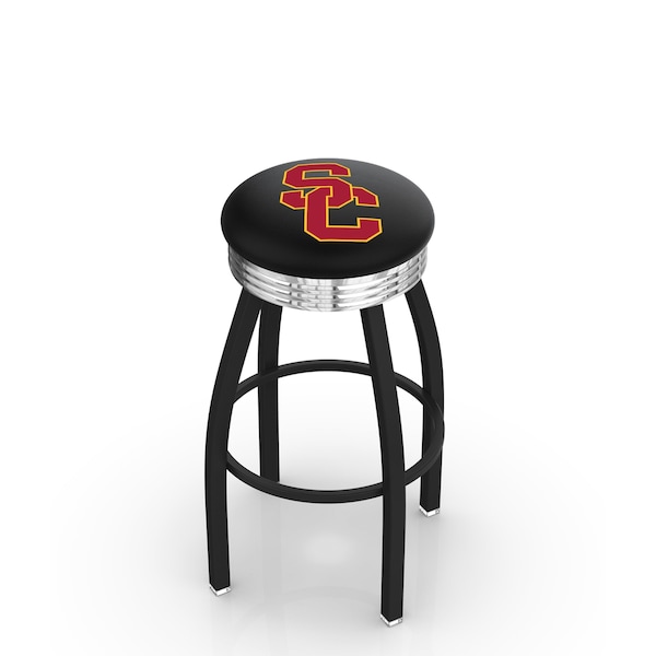 Holland Bar Stool Co 30" Blk Wrinkle USC Trojans Swivel Bar Stool, Chrome Ring - L8B3C30SOUCAL