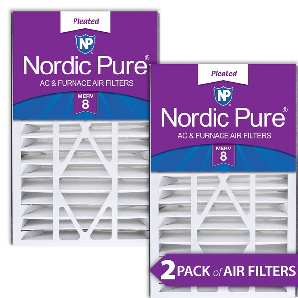 Nordic Pure 16x25x5 Pleated Air Filter, High Capacity, Electrostatically Charged Synthetic Media, MERV 8, 2 PK - 16X25X5ABM8-2
