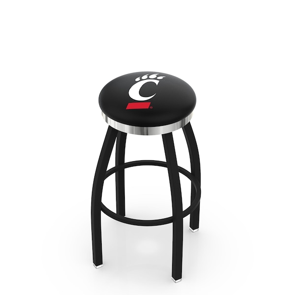 Holland Bar Stool Co 25" Blk Wrinkle Cincinnati Swivel Bar Stool, Chrome Ring - L8B2C25CINCIN