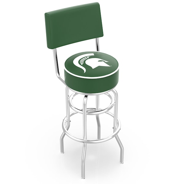 Holland Bar Stool Co 25" Chrome 2-Ring Michigan State Swivel Bar Stool, Back - L7C425MICHST